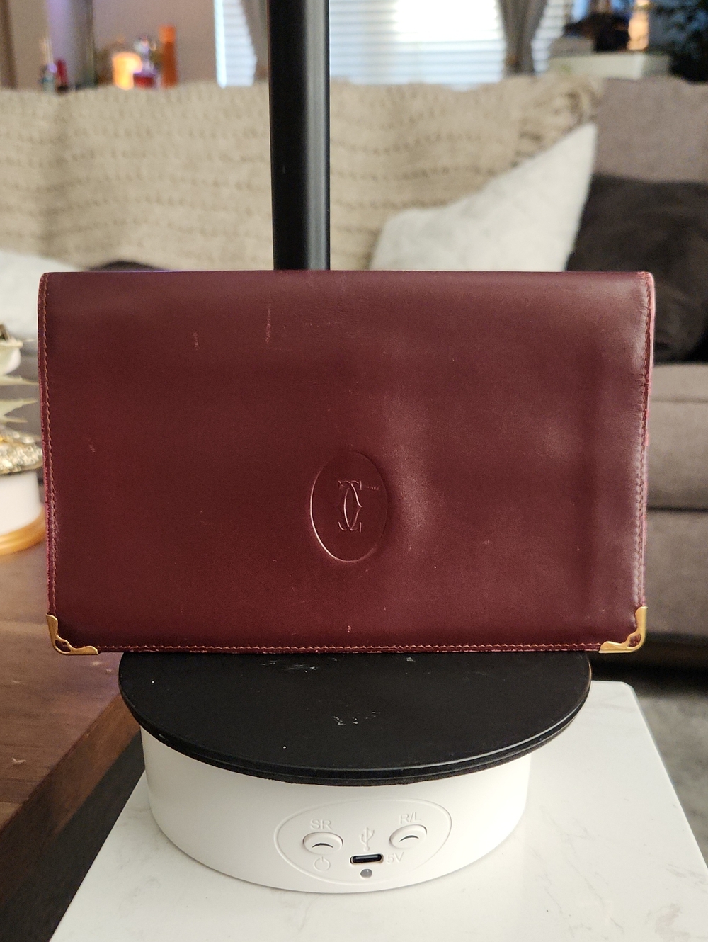 Cartier Leather Wallet Bifold Clutch in Deep Burgundy